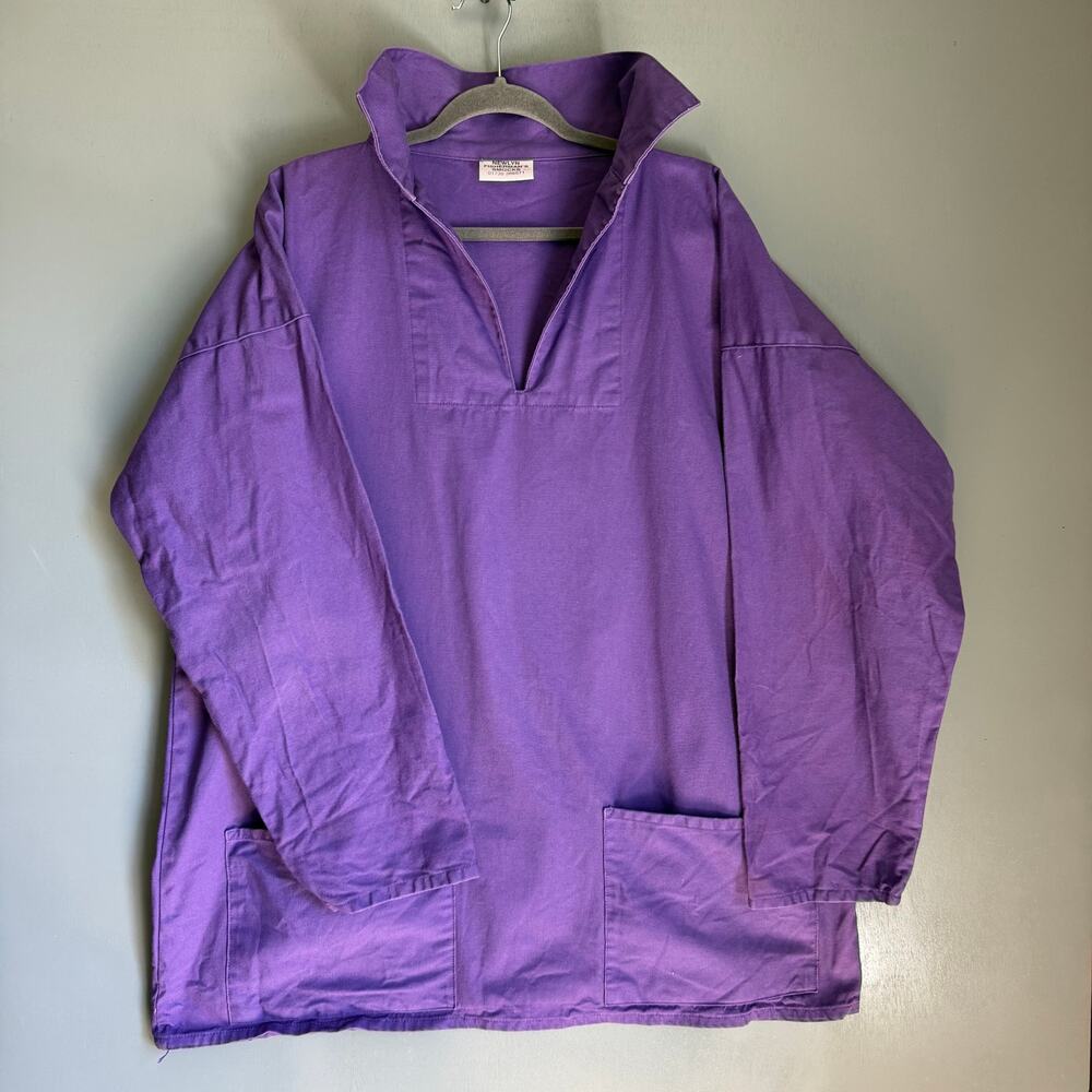 NEWLYN FISHERMAN'S SMOCK XL Purple 100% Cotton Made in Penzance UK Unique Pocket